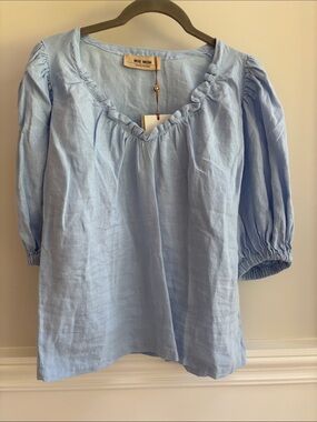 Mosh  Mosh Linen Gathered V Neck Blouse Sz XS